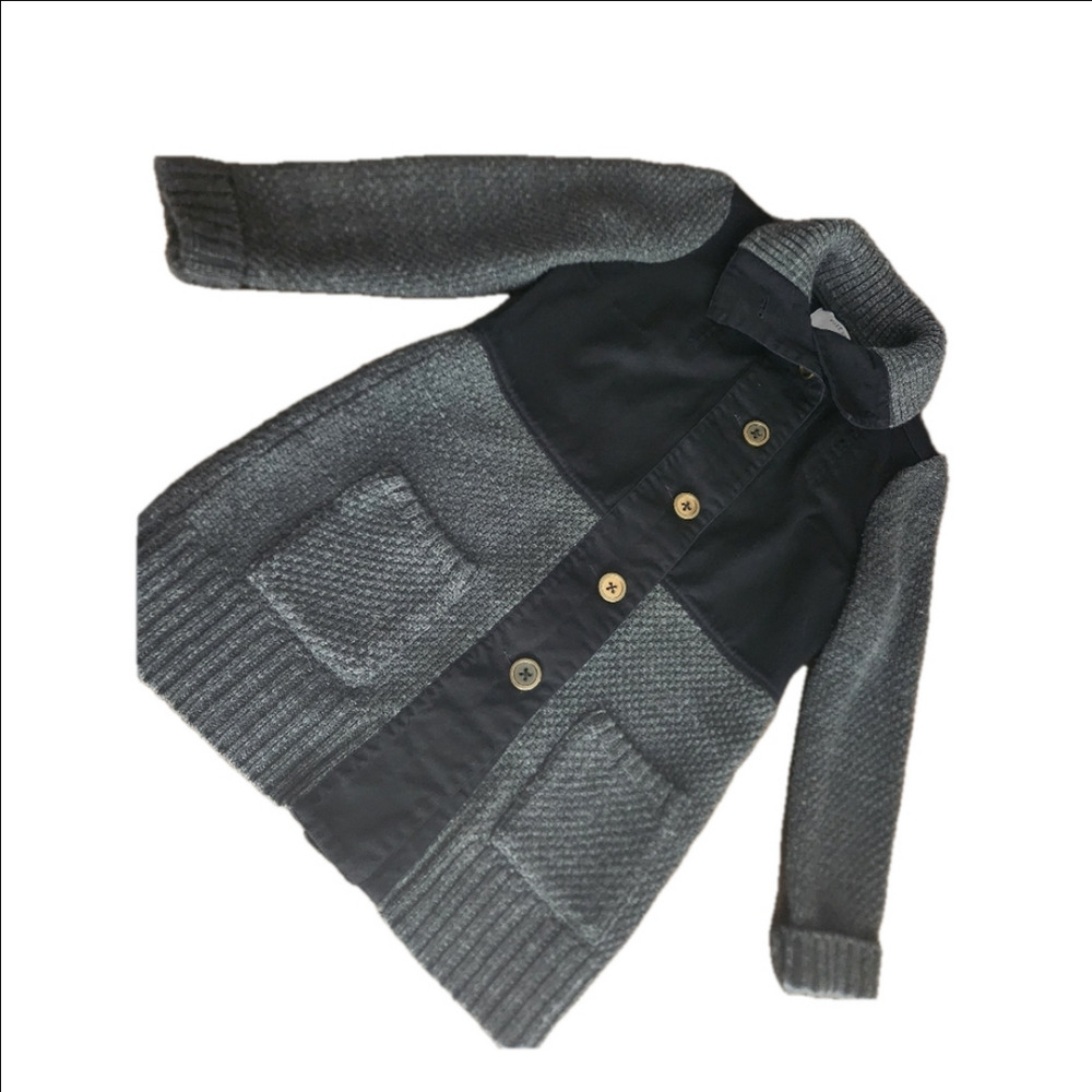 Women's Black & Gray Ruff Hewn Button Long Coat Sz LG